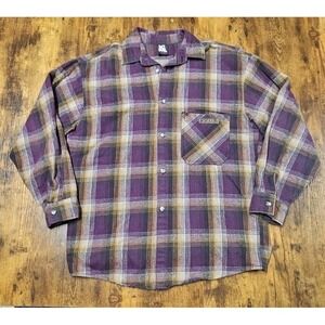 Vintage 90s No Fear Shirt Men Large Multicolor Plaid Flannel Button Up USA Skate